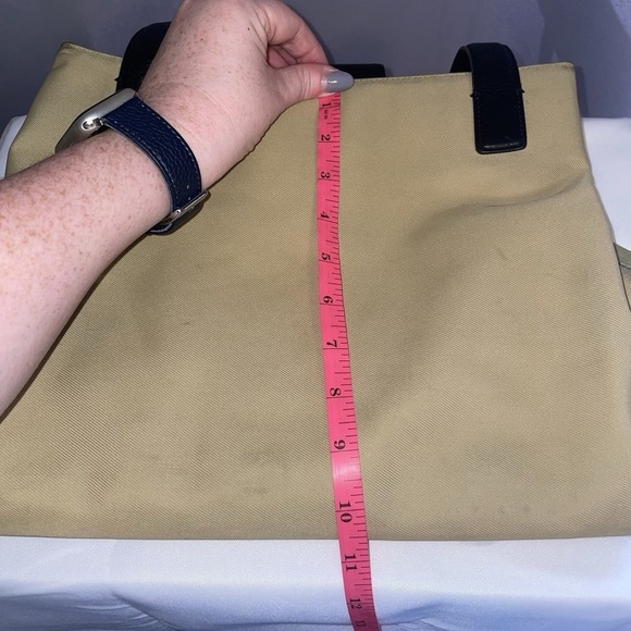 COACH Khaki Twill Canvas Leather Handle Shoulder Bag Purse 7402 Tan Black - Picture 15 of 16